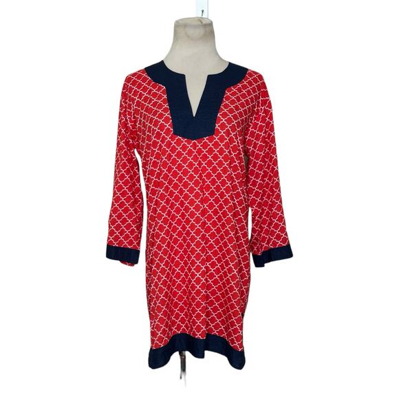 Top it Off red blue trim cotton 3/4 sleeves tunic top size small - Picture 1 of 13